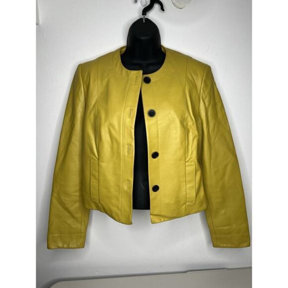 Spiegel 100% Pig Leather Green Yellow Leather Jacket Women’s Size 4